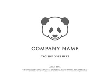 Simple Minimalist Cute Silhouette Face Panda Logo Design Vector