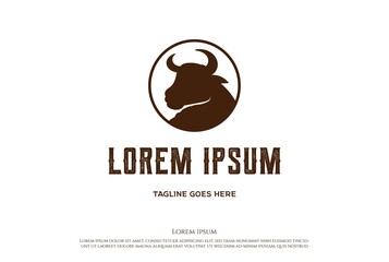 Simple Minimalist Circle Circular Bull Logo Design Vector