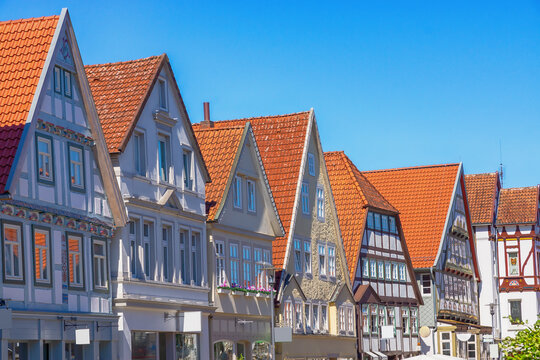 H&auml;userzeile in der Krummen Stra&szlig;e in Detmold, Nordrhein-Westfalen