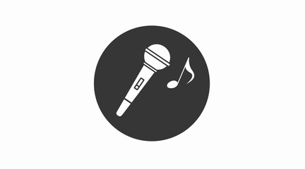 Microphone Icon. Vector black and white isolated illustration of a microphone and a musical sign