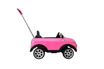 Pink toy car with handle isonated on white background