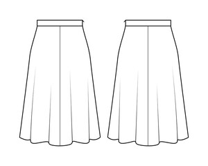 Fashion technical drawing of flared waist skirt