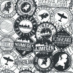 Fototapeta premium Nijmegen Netherlands Stamps Background. A City Stamp Vector Art. Set of Postal Passport Travel. Design Set Pattern.