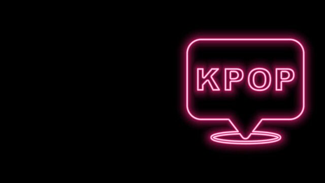 Glowing neon line K-pop icon isolated on black background. Korean popular music style. 4K Video motion graphic animation