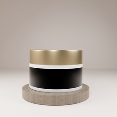 white jar gold cap on podium with a blank label for mockup 