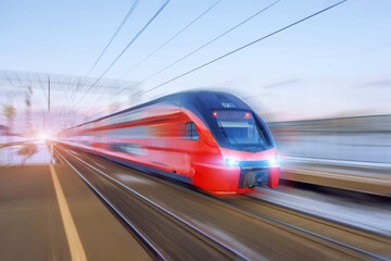 The train is passing at top prohibitive speed motion blur.