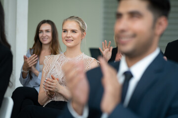  group of business people workshop training in business event at seminar room. business people applauding