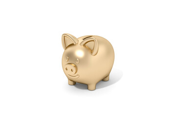 Golden piggy bank on white background for business and financial concept 3d rendering. 3d illustration concept of save money or open a bank deposit.