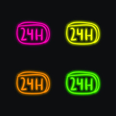 24 Hours Hand Drawn Commercial Signal four color glowing neon vector icon