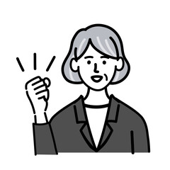 女性　シニア　スーツ　ベクター　ポップ　ガッツポーズ
