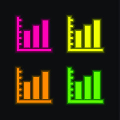 Ascending Bars Graphic For Business four color glowing neon vector icon