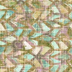 Rustic mottled linen woven texture. Seamless printed fabric pattern. Tropical pastel coastal style. Interior textile background. Mottled colorful peach green dye stains. Soft rustic summer home decor
