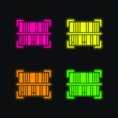 Barcode four color glowing neon vector icon