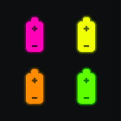 Battery four color glowing neon vector icon