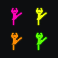 Ballerina Pose four color glowing neon vector icon