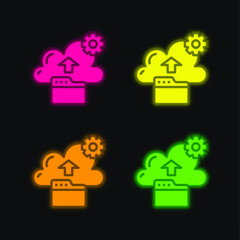 Backup four color glowing neon vector icon