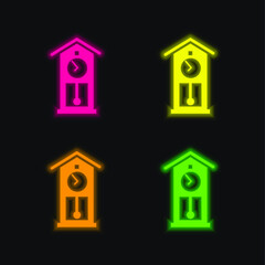 Antique Clock four color glowing neon vector icon