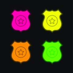 Badge four color glowing neon vector icon