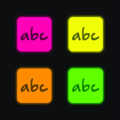 Alphabet Letters Symbol In Rounded Square four color glowing neon vector icon