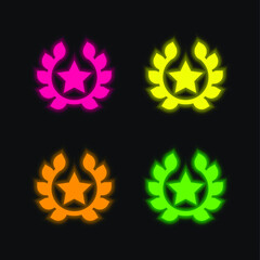 Award four color glowing neon vector icon