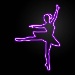 Fototapeta na wymiar Ballerina neon sign, modern glowing banner design, colorful trend of modern design on black background. Vector illustration.