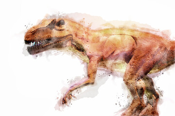 T-Rex dinosaur isolated on white background. Watercolor style.