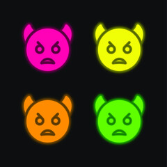 Angry four color glowing neon vector icon