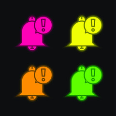 Alarm four color glowing neon vector icon