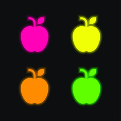 Apple four color glowing neon vector icon