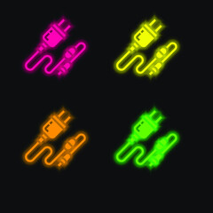 Battery four color glowing neon vector icon