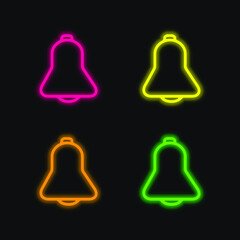 Bell Of Phone Interface four color glowing neon vector icon