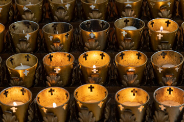 Votive Candles in Catholic Church.