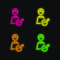 Analyst four color glowing neon vector icon