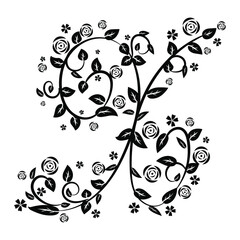 Letter X with botanical elements. Monogram arrangement. Vector floral letter design. Composition for card, invitation, save the date, logo, business style.