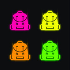 Backpack four color glowing neon vector icon