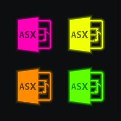 Asx File Format Symbol four color glowing neon vector icon