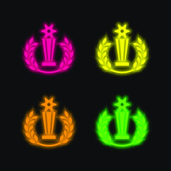 Award four color glowing neon vector icon
