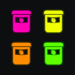 Baby Fruit Food Pot four color glowing neon vector icon