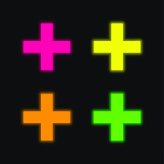 Add Filled Cross Sign four color glowing neon vector icon