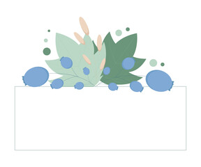 autumn bouquet of beige ears, blue berries and leaves for a postcard