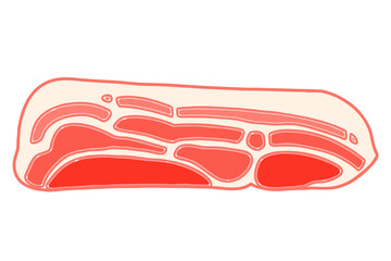 Pork belly is a boneless and fatty cut of meat from the belly of a pig. Vector illustration.