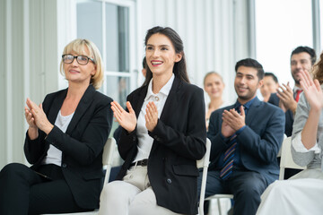 group of business people workshop training in business event at seminar room.business people applauding.