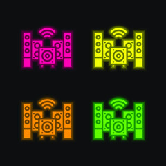 Audio four color glowing neon vector icon
