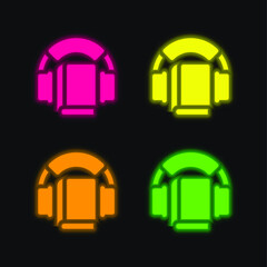 Audiobook four color glowing neon vector icon