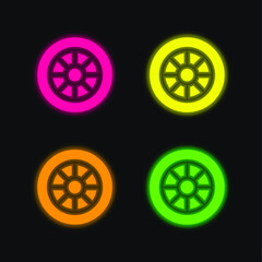 Alloy Wheel four color glowing neon vector icon
