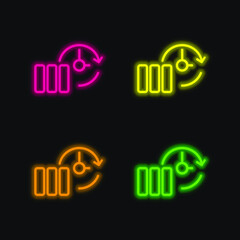 Backup Thin Outline Symbol In A Circle four color glowing neon vector icon