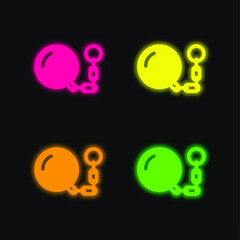 Ball And Chain four color glowing neon vector icon