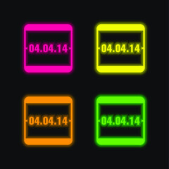 April 4 Of 2014 Event Calendar Page four color glowing neon vector icon