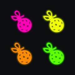 Ball With Stars And Ribbon four color glowing neon vector icon