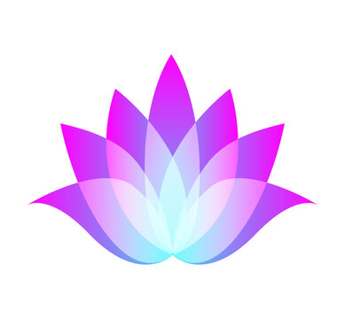 Gradient overlapping petals lotus logo. Flower label for wellness industry, spa center, beauty salon. Floral isolated symbol on white. Jpeg